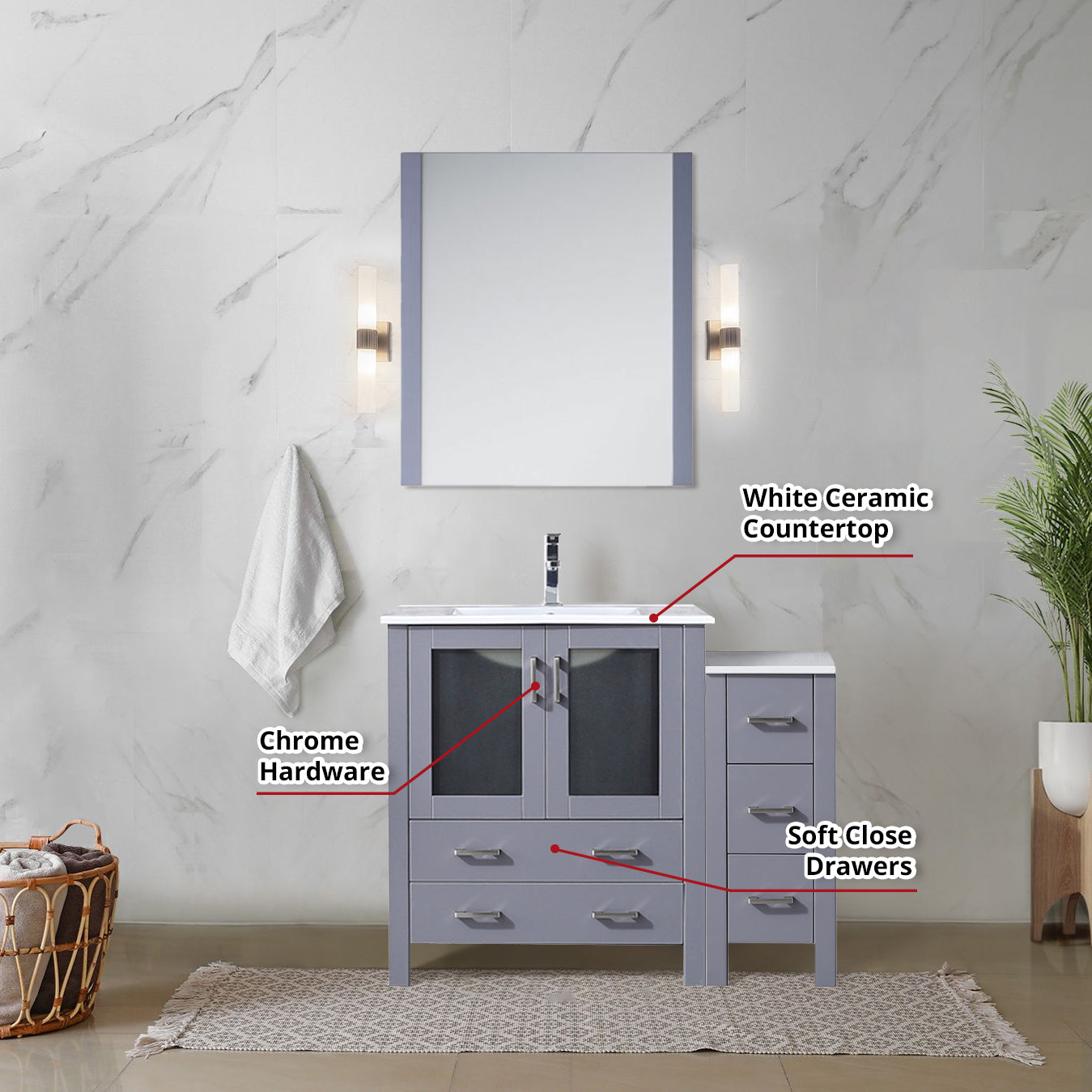 Volez 42 in W x 18.25 in D Dark Grey Bath Vanity with Side Cabinet