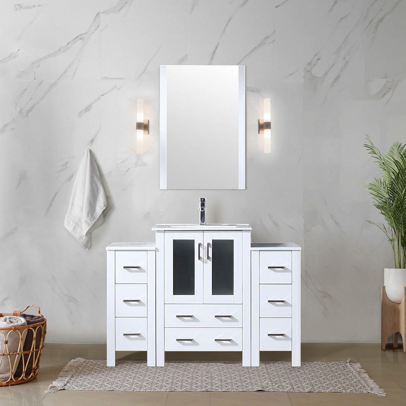 Volez 48 in W x 18.25 in D White Bath Vanity with Side Cabinets