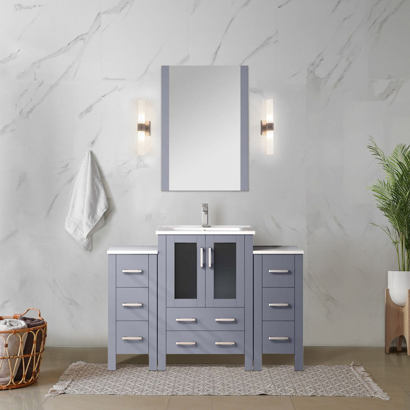 Volez 48 in W x 18.25 in D Dark Grey Bath Vanity with Side Cabinets