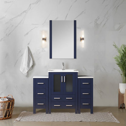Volez 48 in W x 18.25 in D Navy Blue Bath Vanity with Side Cabinets