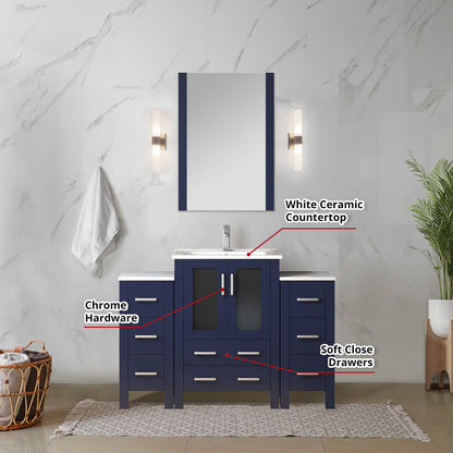 Volez 48 in W x 18.25 in D Navy Blue Bath Vanity with Side Cabinets