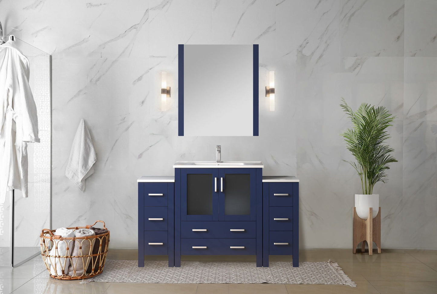 Volez 54 in W x 18.25 in D Navy Blue Bath Vanity with Side Cabinets