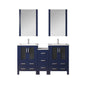 Volez 60 in W Navy Blue Double Bath Vanity with Side Cabinet, Faucet Set, White Ceramic Top, and 22 in Mirrors