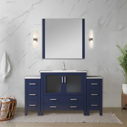 Volez 60 in W x 18.25 in D Navy Blue Bath Vanity with Side Cabinets