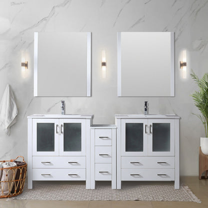 Volez 72 in W x 18.25 in D White Double Bath Vanity with Side Cabinet