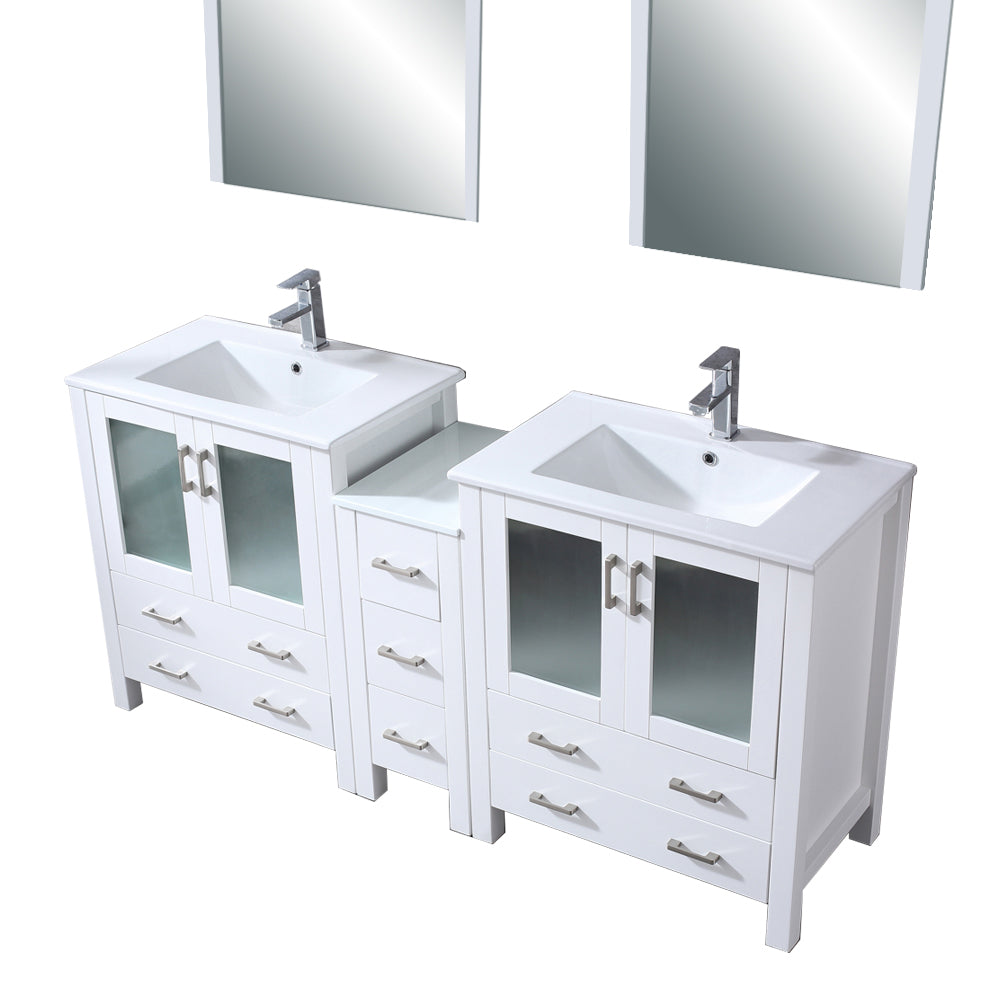Volez 72 in W x 18.25 in D White Double Bath Vanity with Side Cabinet