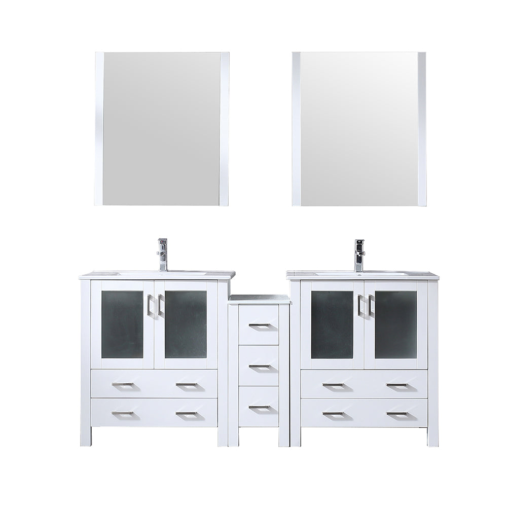 Volez 72 in W x 18.25 in D White Double Bath Vanity with Side Cabinet