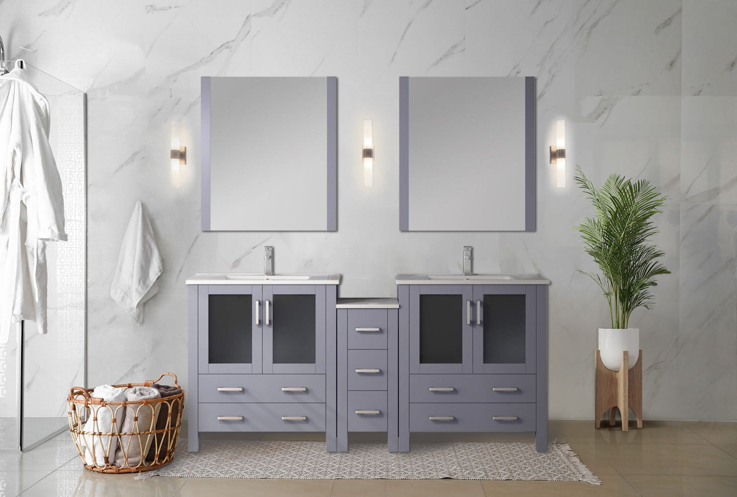 Volez 72 in W x 18.25 in D Dark Grey Double Bath Vanity with Side Cabinet