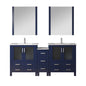 Volez 72 in W Navy Blue Double Bath Vanity with Side Cabinets, Faucet Set, White Ceramic Top, and 28 in Mirrors