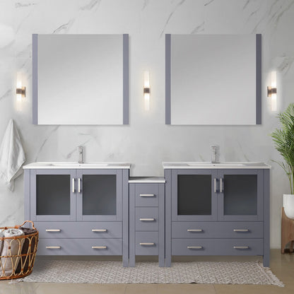 Volez 84 in W Dark Grey Double Bath Vanity with Side Cabinet