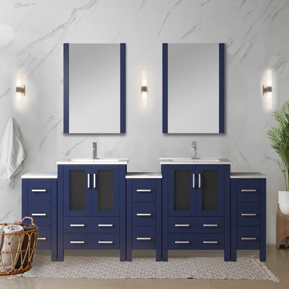 Volez 84 in W Navy Blue Double Bath Vanity with Side Cabinet