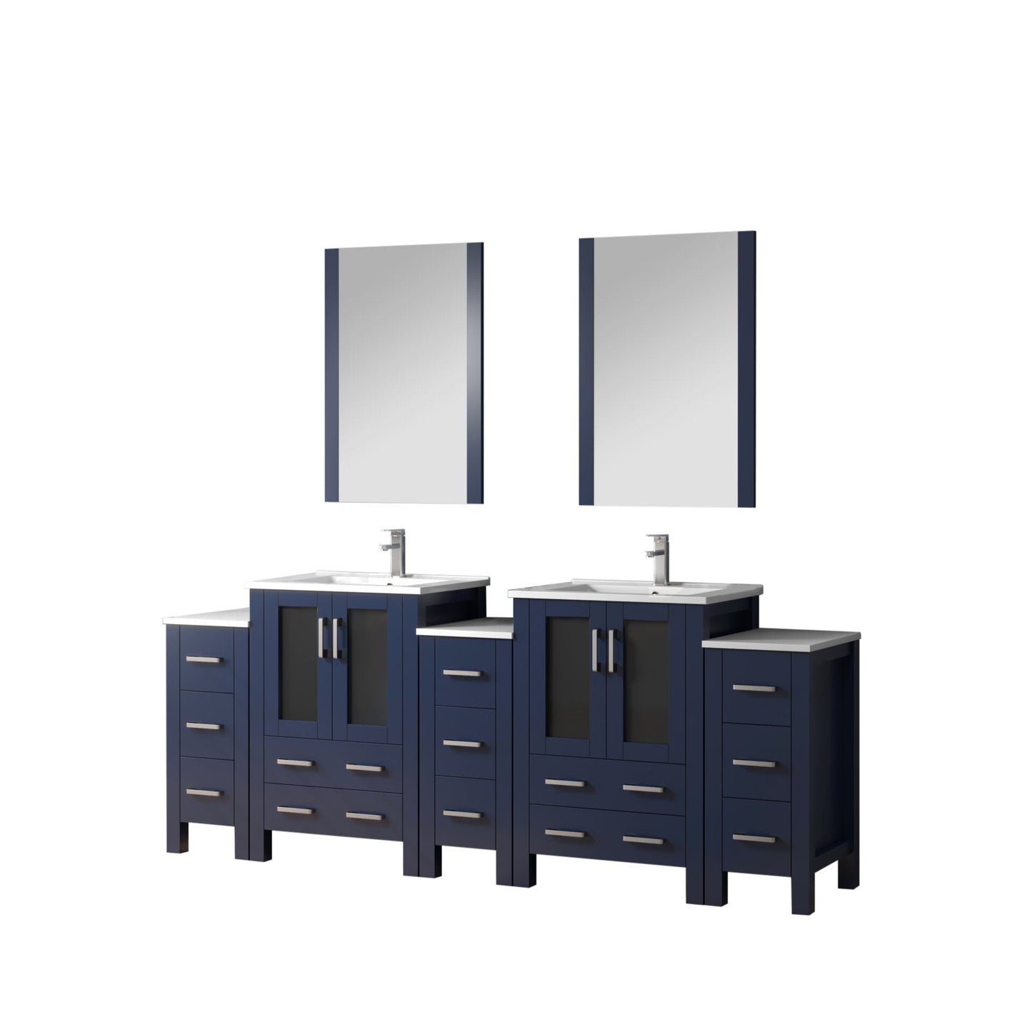 Volez 84 in W Navy Blue Double Bath Vanity with Side Cabinet