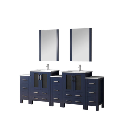 Volez 84 in W Navy Blue Double Bath Vanity with Side Cabinet