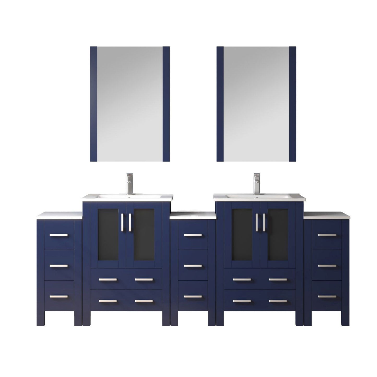 Volez 84 in W Navy Blue Double Bath Vanity with Side Cabinet
