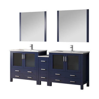Volez 84 in W Navy Blue Double Bath Vanity with Side Cabinet