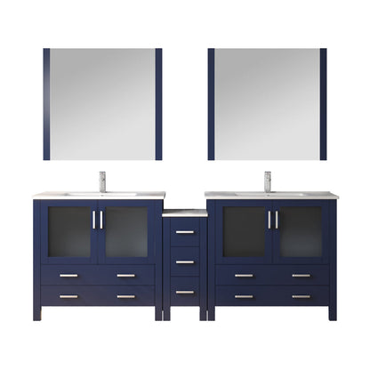 Volez 84 in W Navy Blue Double Bath Vanity with Side Cabinet