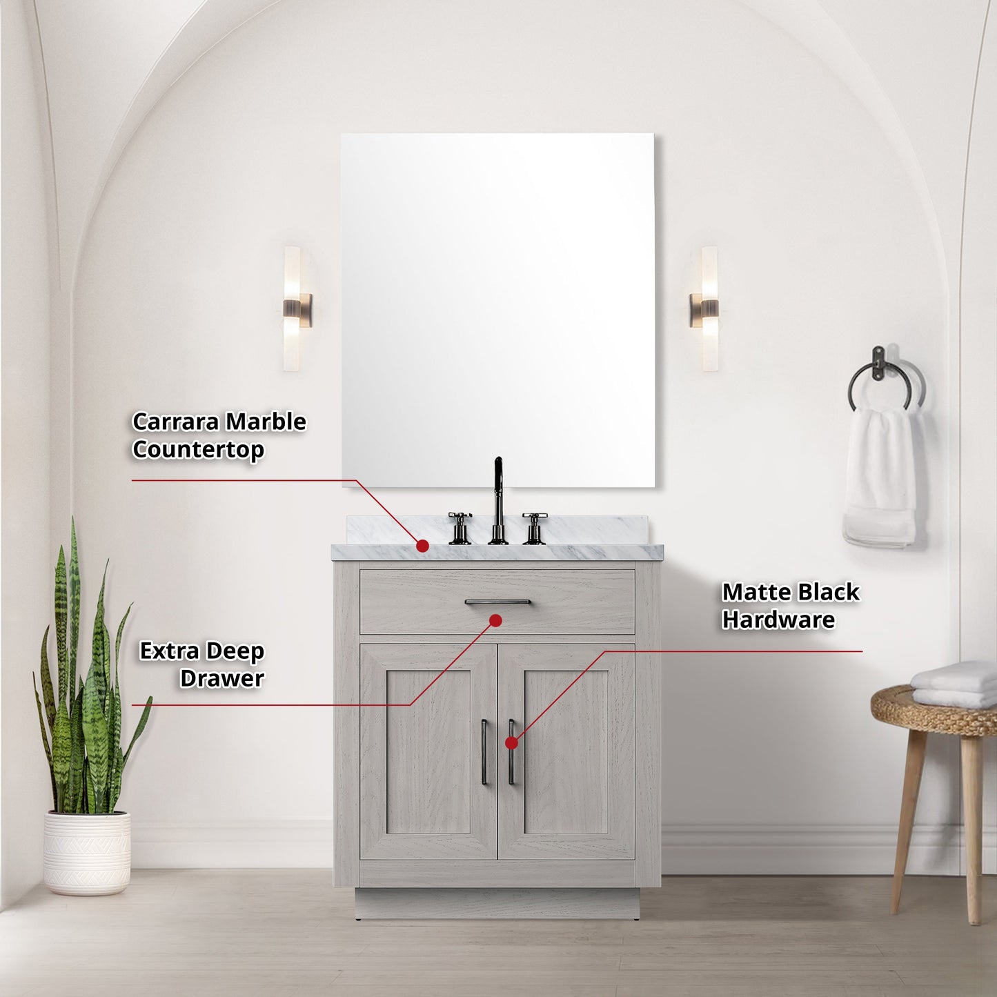 Abbey 30 in W x 22 in D White Oak Single Bath Vanity