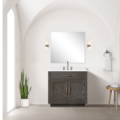 Abbey 36 in W x 22 in D Brown Oak Single Bath Vanity