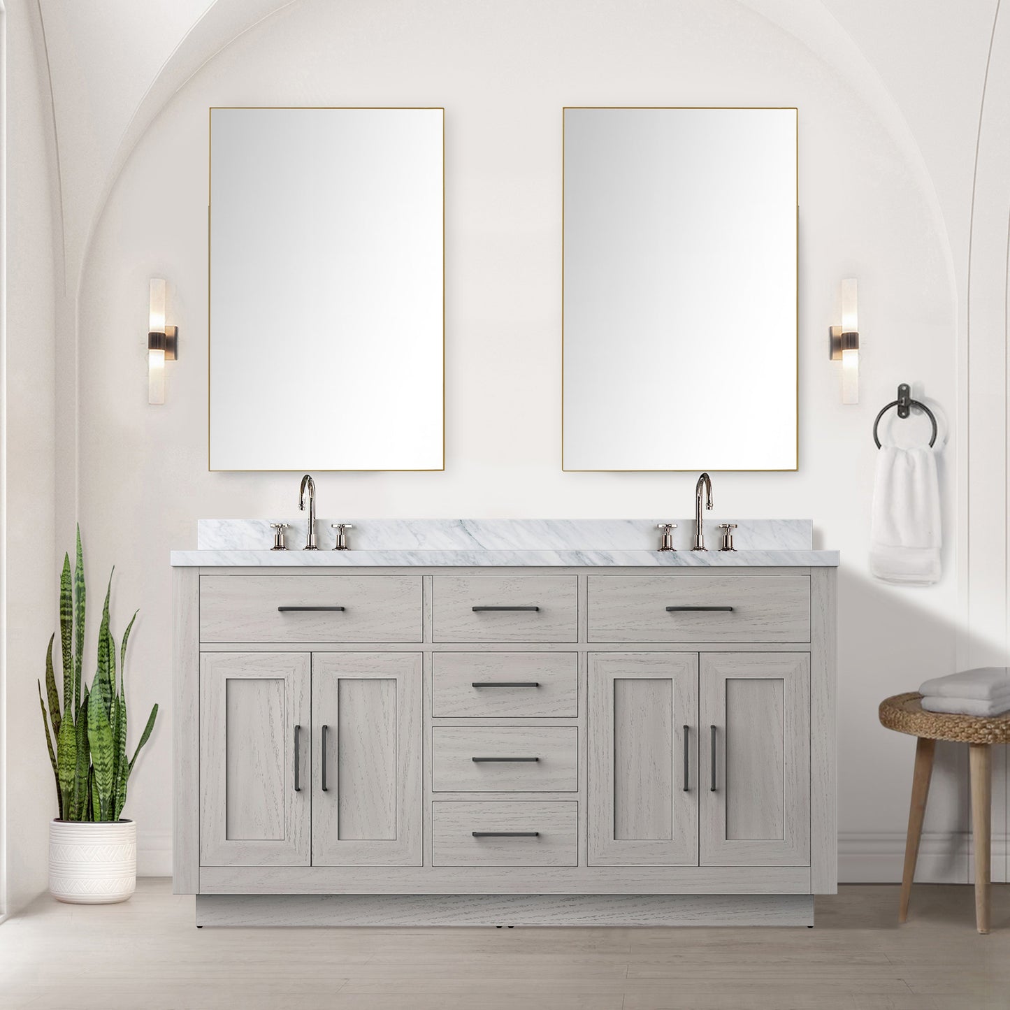 Abbey 60 in W x 22 in D White Oak Double Bath Vanity