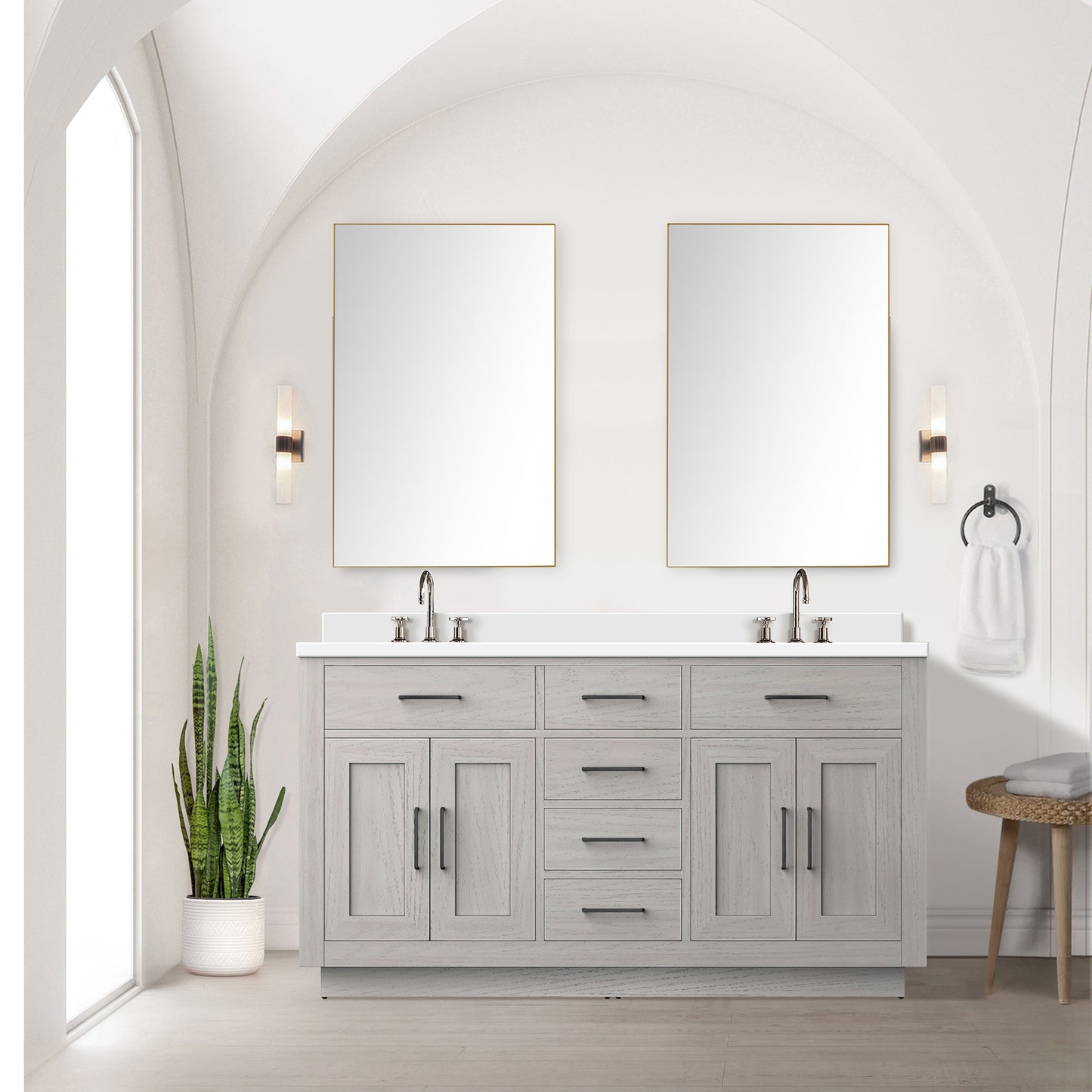 Abbey 60 in W x 22 in D White Oak Double Bath Vanity