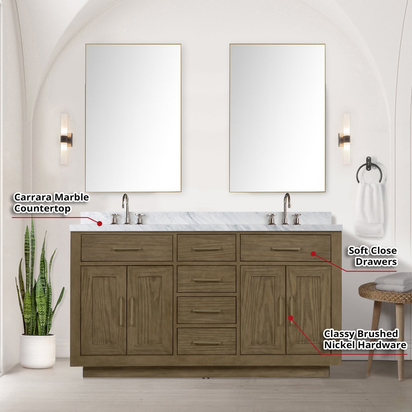 Abbey 60 in W x 22 in D Grey Oak Double Bath Vanity