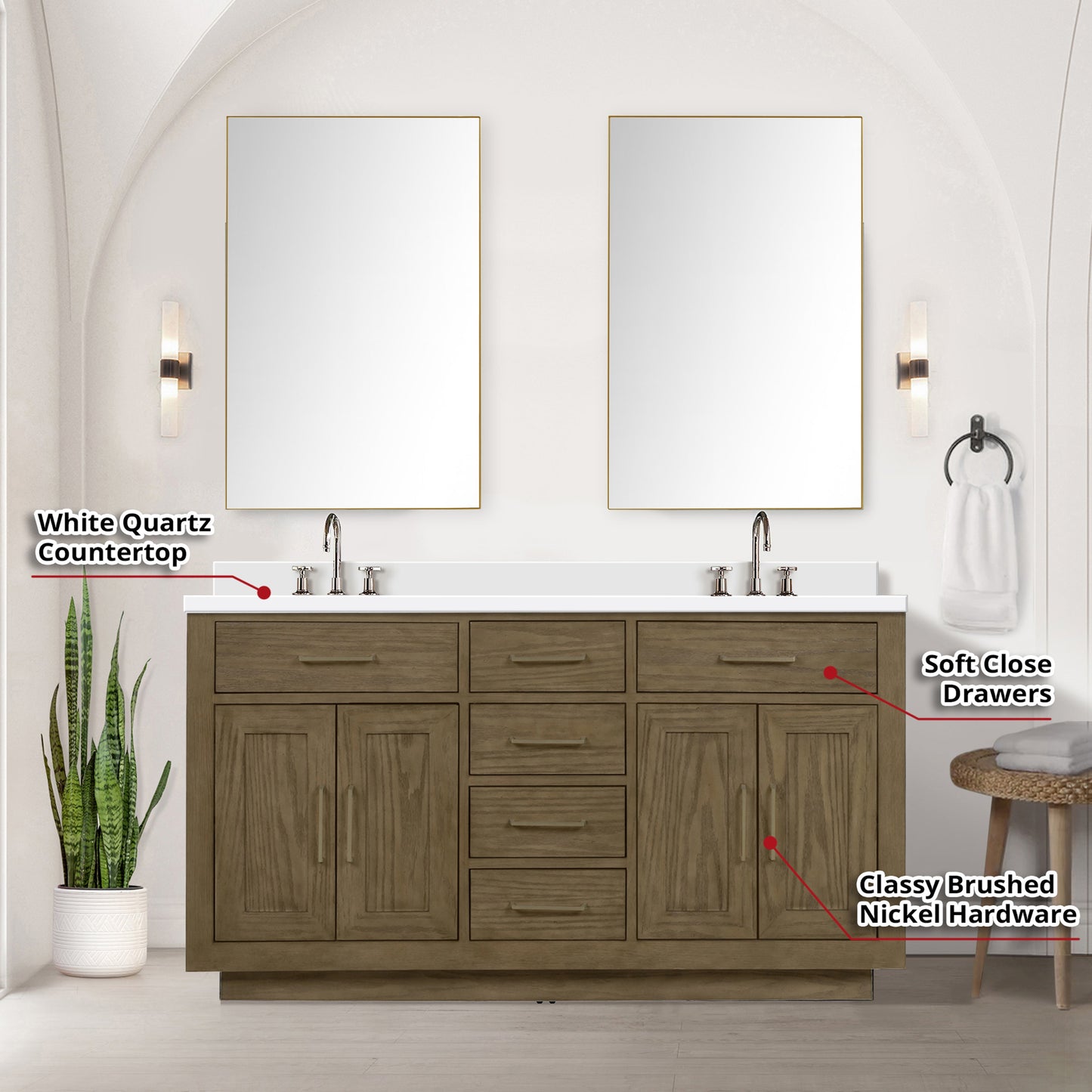 Abbey 60 in W x 22 in D Grey Oak Double Bath Vanity