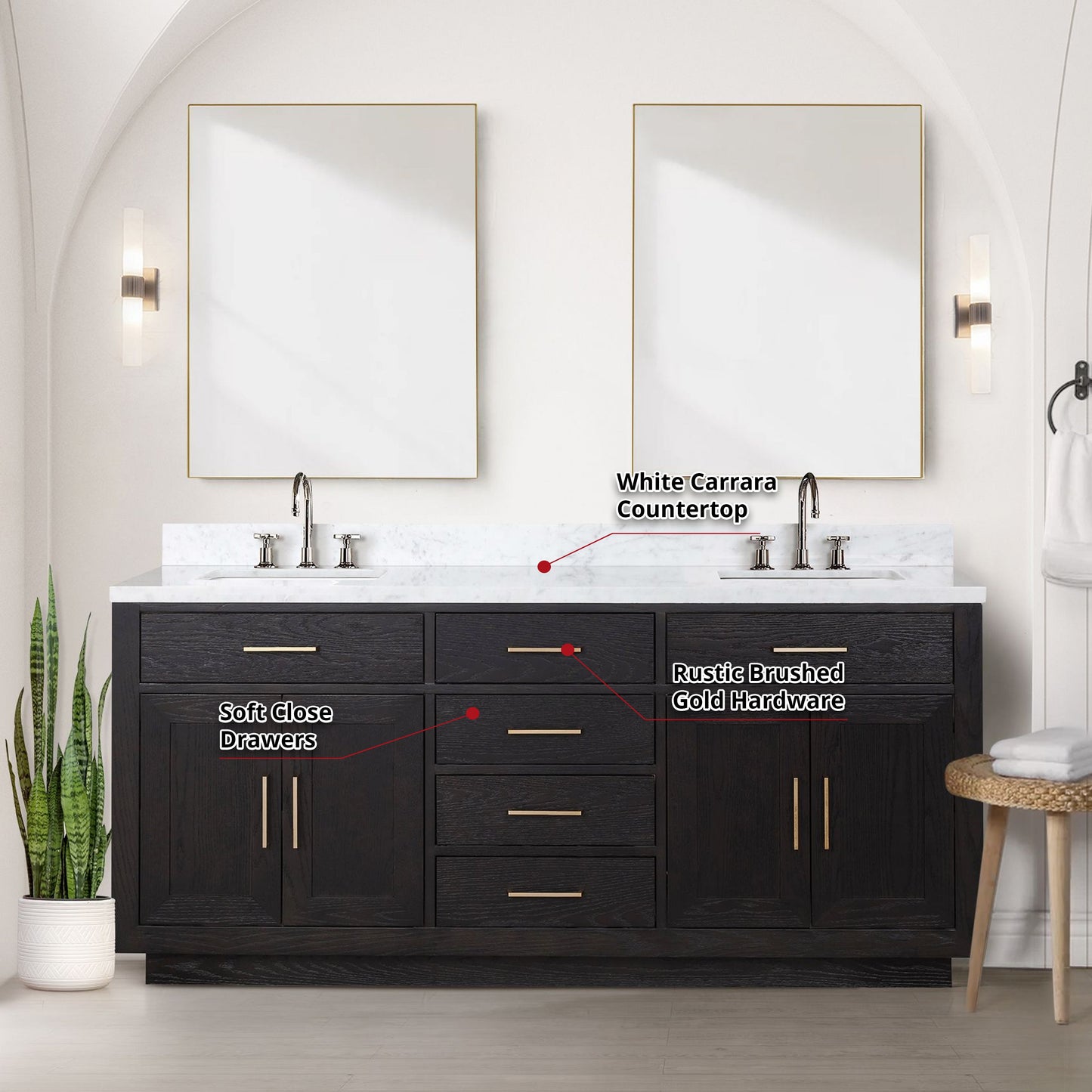 Abbey 72 in W x 22 in D Black Oak Double Bath Vanity