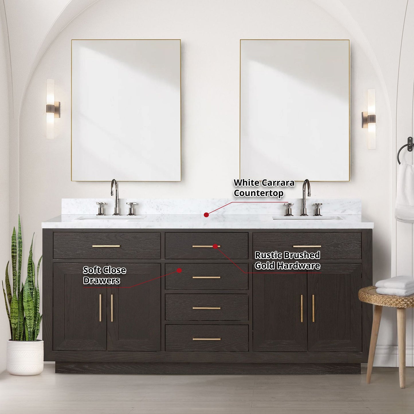 Abbey 72 in W x 22 in D Brown Oak Double Bath Vanity