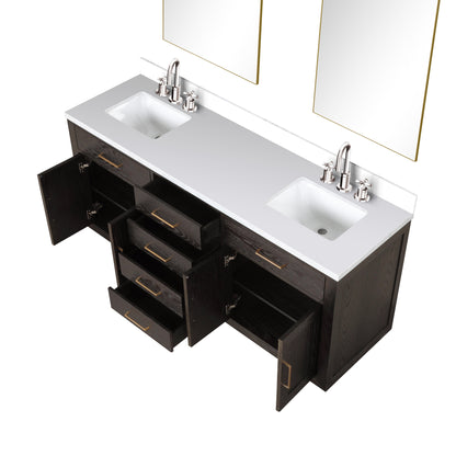 Abbey 72 in W x 22 in D Brown Oak Double Bath Vanity