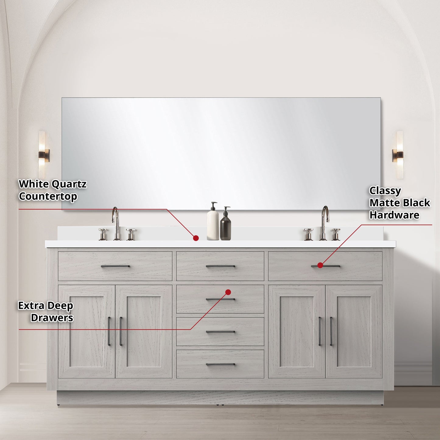 Abbey 72 in W x 22 in D White Oak Double Bath Vanity