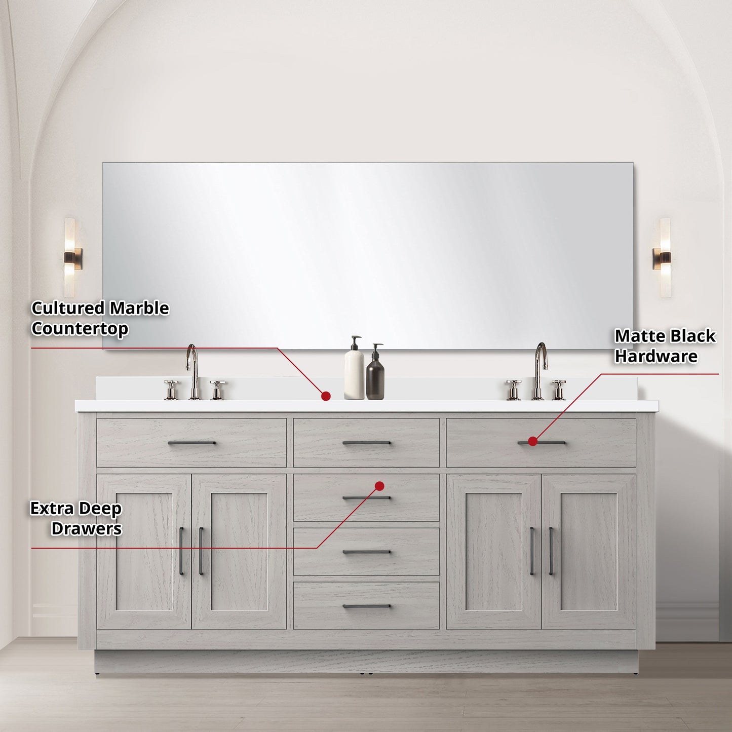 Abbey 72 in W x 22 in D White Oak Double Bath Vanity