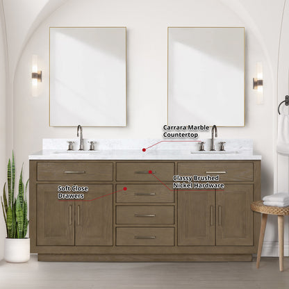 Abbey 72 in W x 22 in D Grey Oak Double Bath Vanity