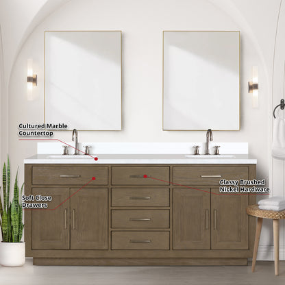 Abbey 72 in W x 22 in D Grey Oak Double Bath Vanity