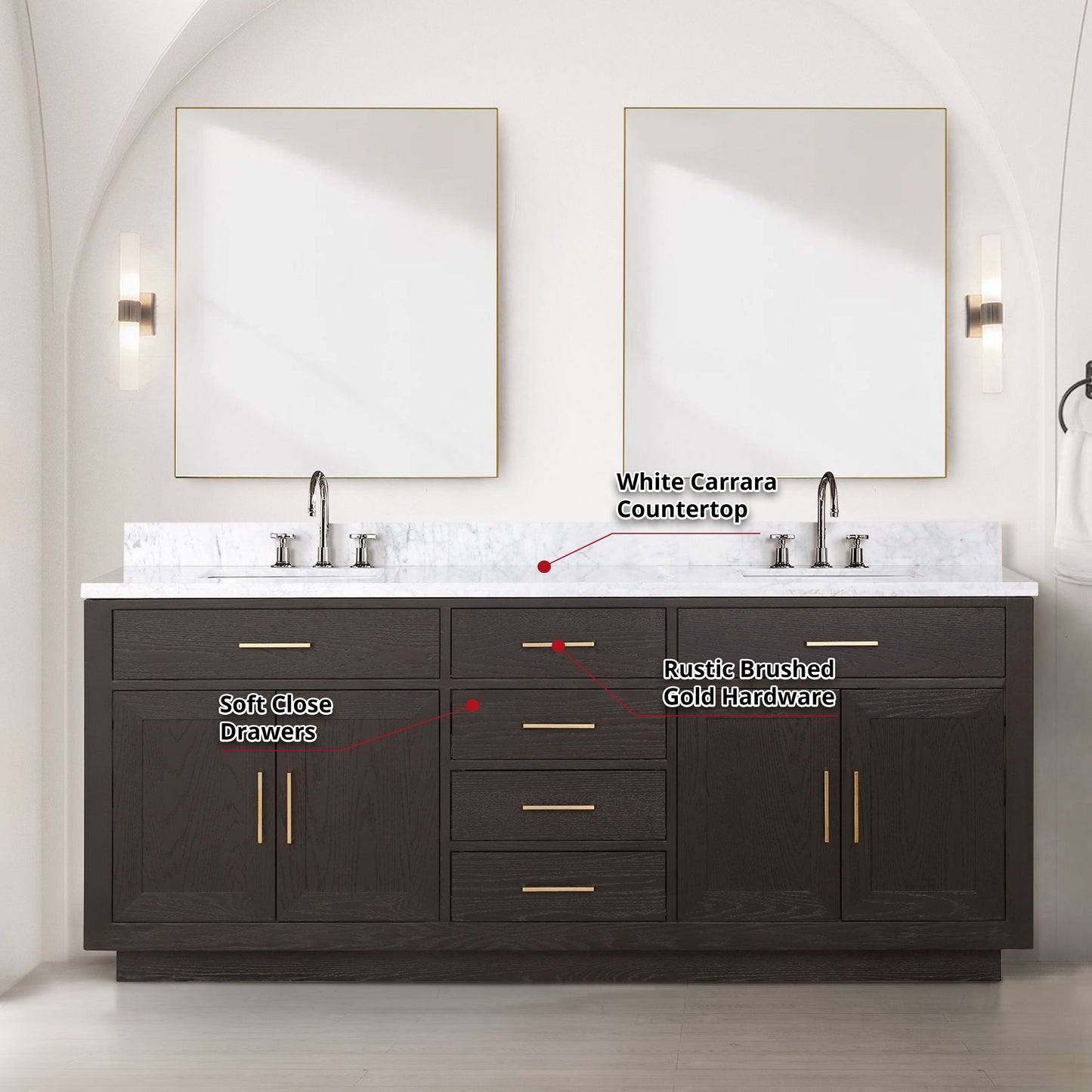 Abbey 80 in W x 22 in D Brown Oak Double Bath Vanity