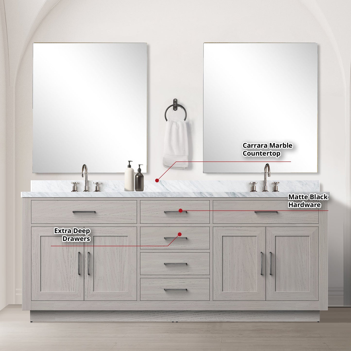 Abbey 80 in W x 22 in D White Oak Double Bath Vanity