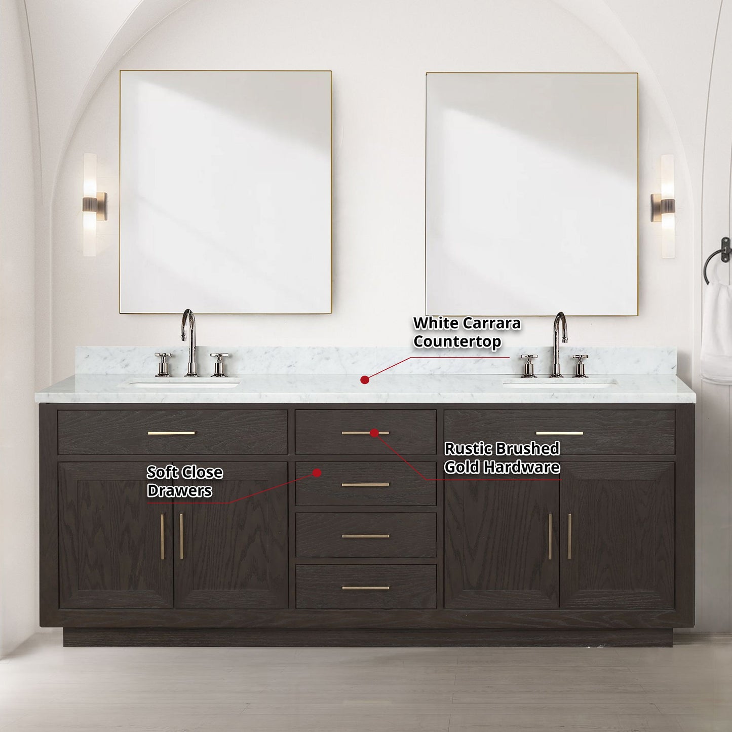 Abbey 84 in W x 22 in D Brown Oak Double Bath Vanity