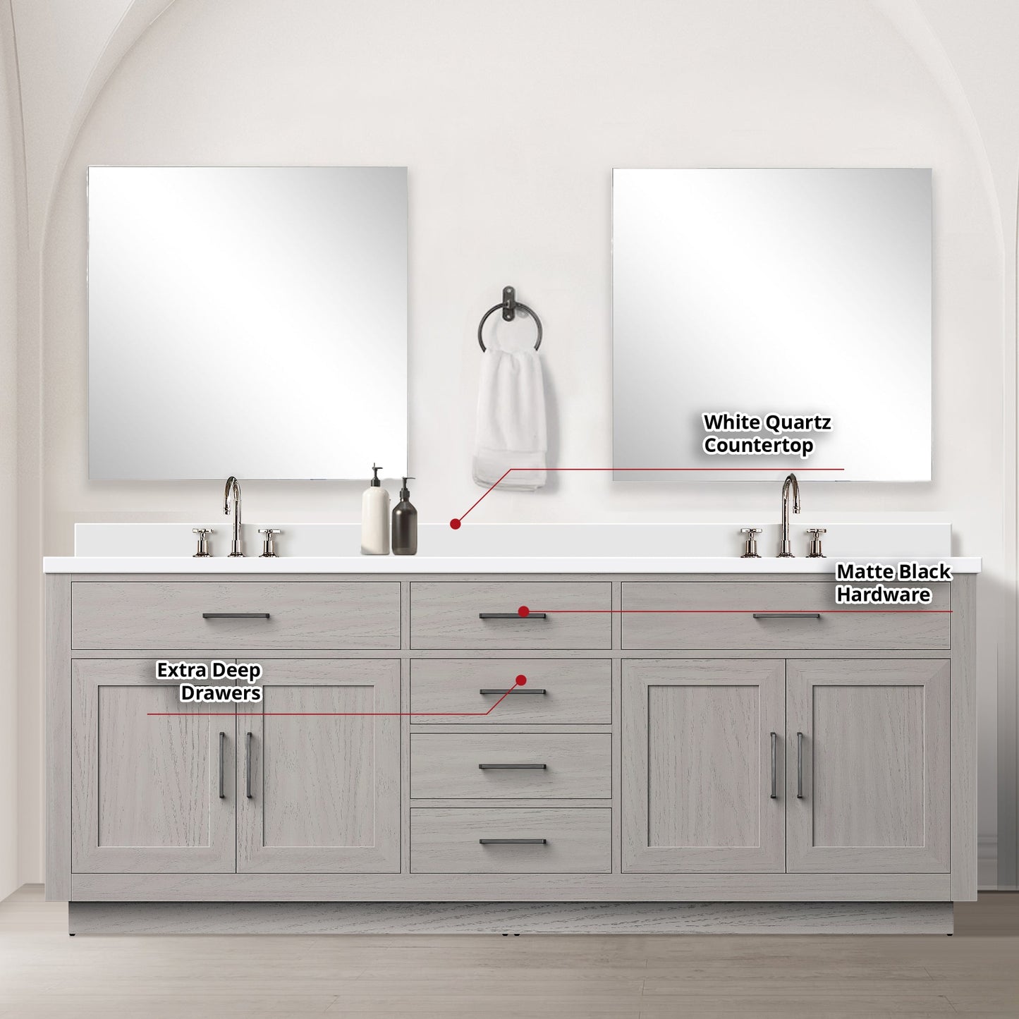 Abbey 84 in W x 22 in D White Oak Double Bath Vanity