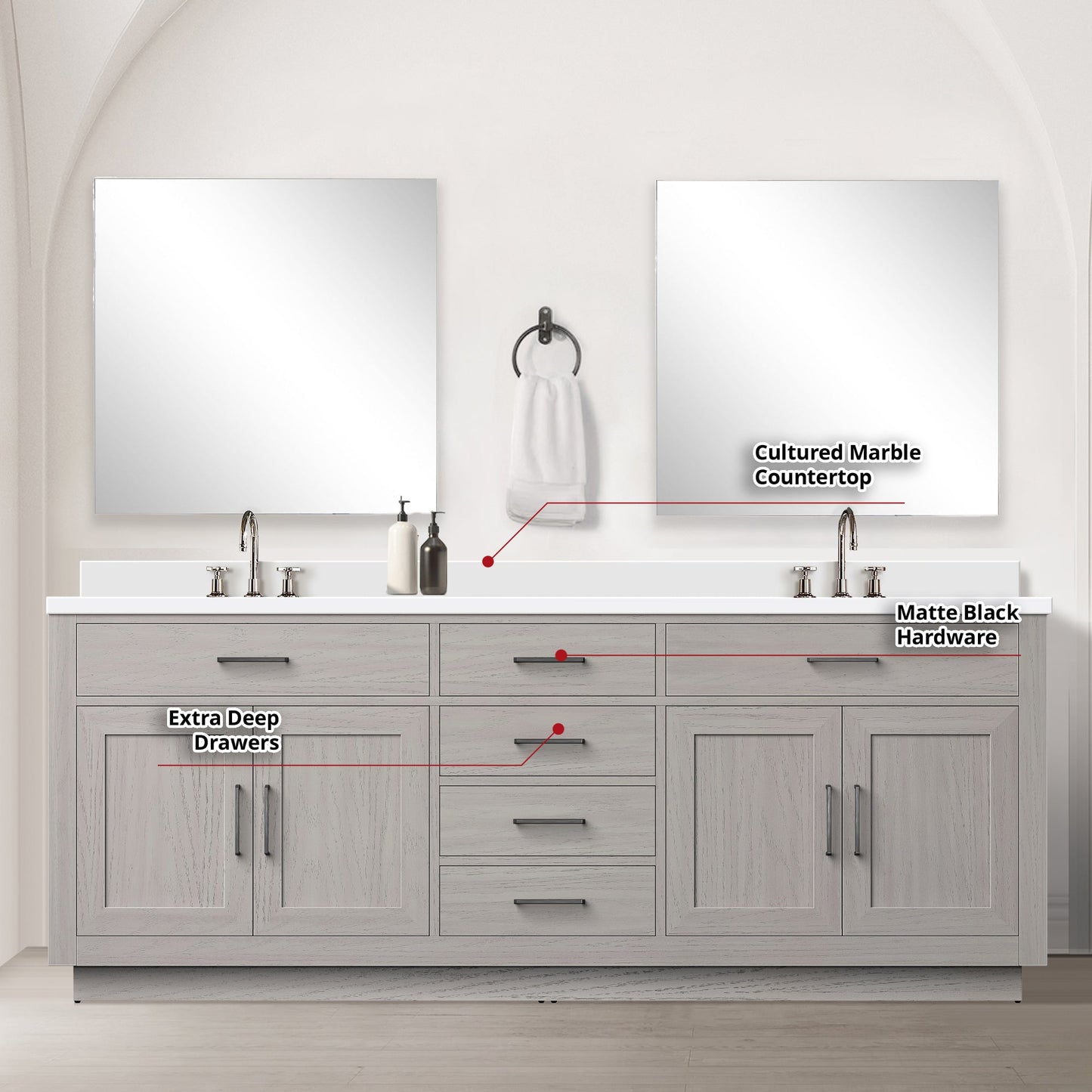 Abbey 84 in W x 22 in D White Oak Double Bath Vanity
