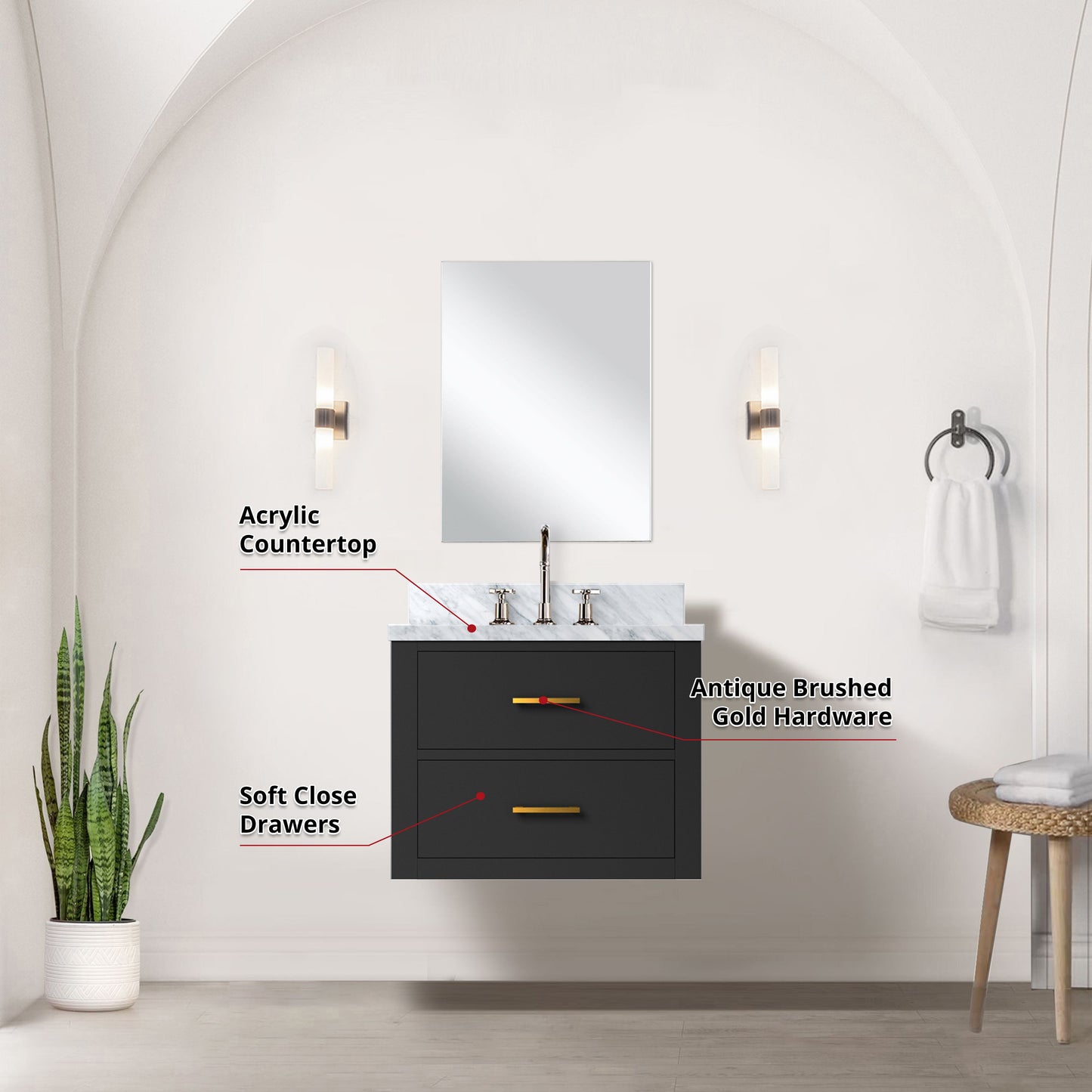 Castor 24 in W x 18 in D Black Single Bath Vanity