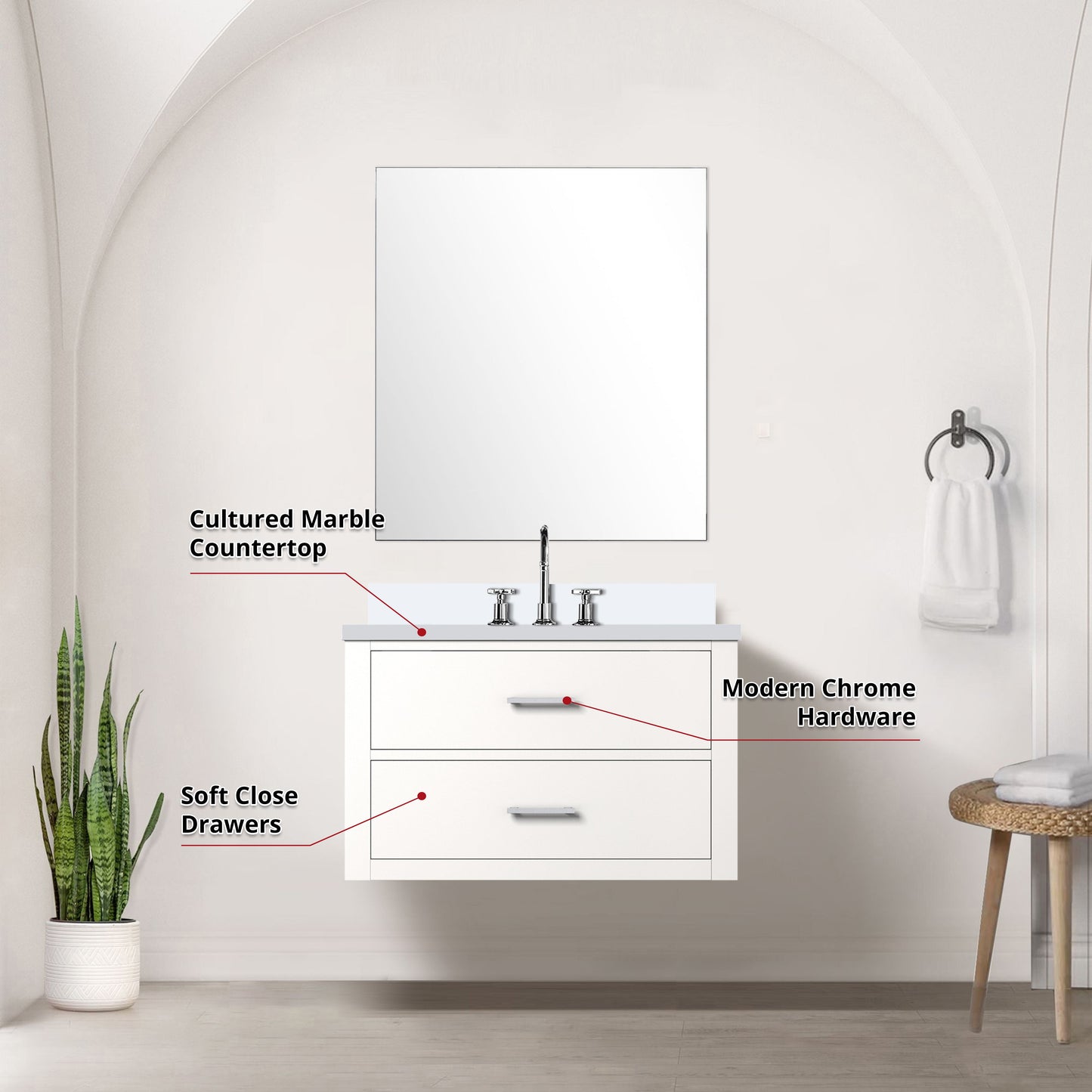 Castor 30 in W x 22 in D White Single Bath Vanity