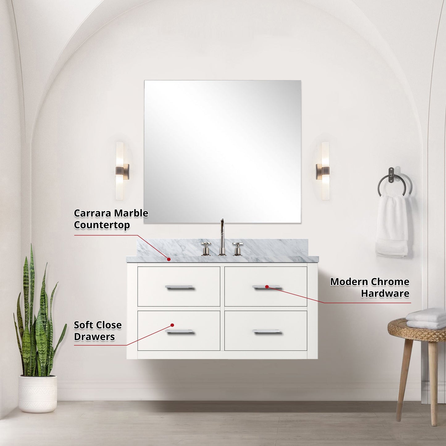 Castor 36 in W x 22 in D White Single Bath Vanity