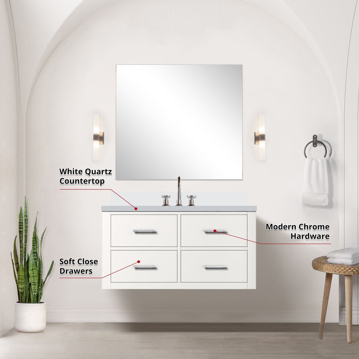 Castor 36 in W x 22 in D White Single Bath Vanity