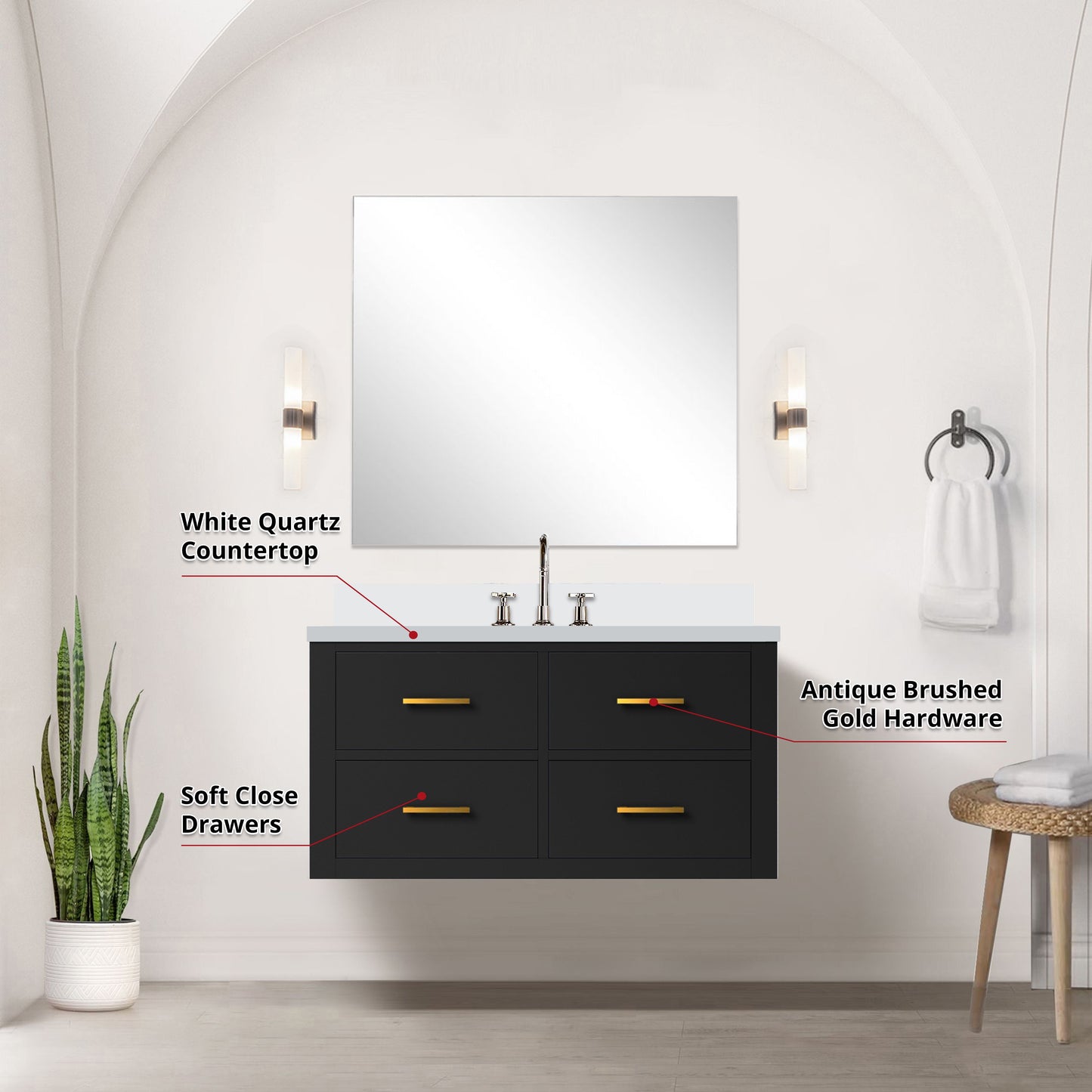 Castor 36 in W x 22 in D Black Single Bath Vanity
