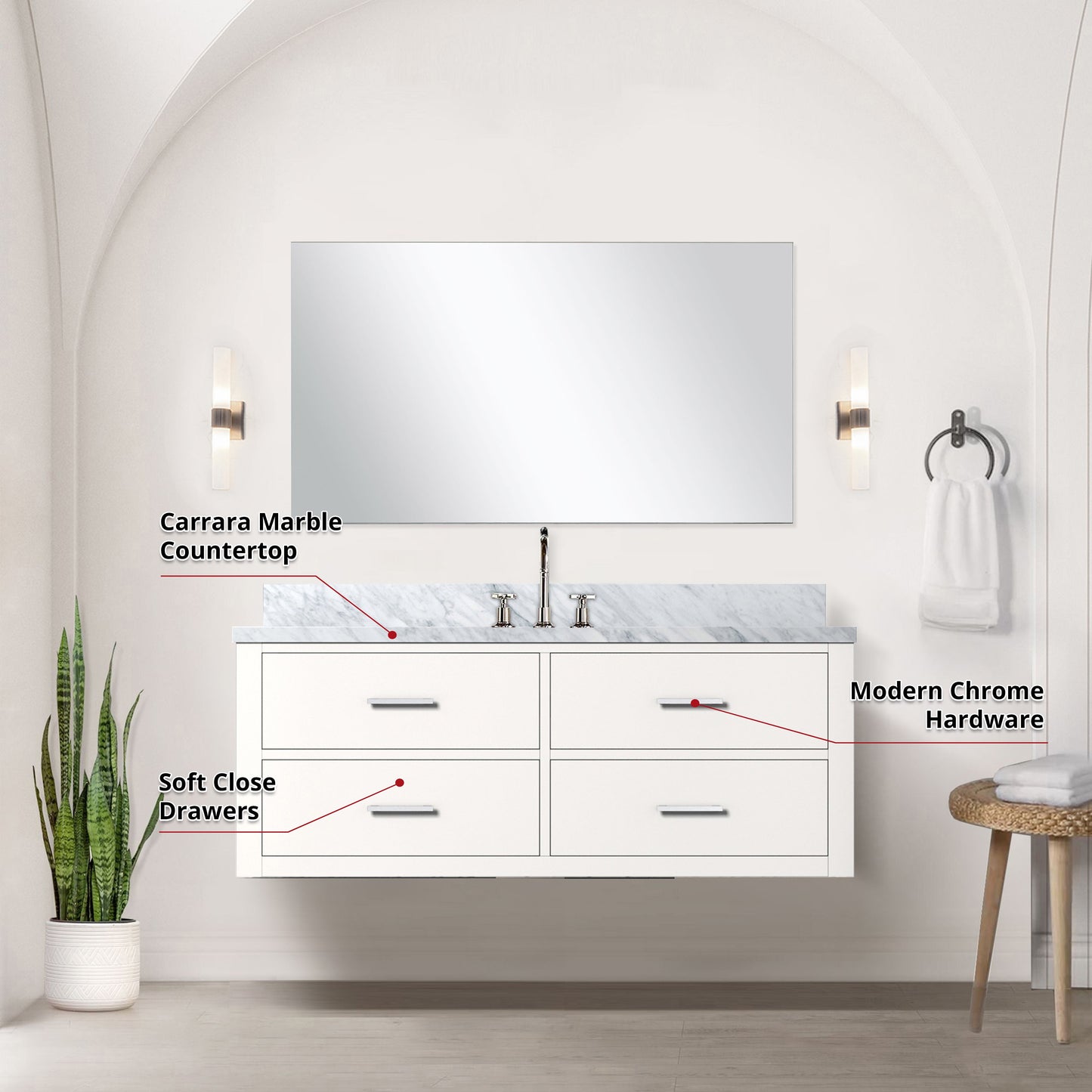 Castor 48 in W x 22 in D White Single Bath Vanity