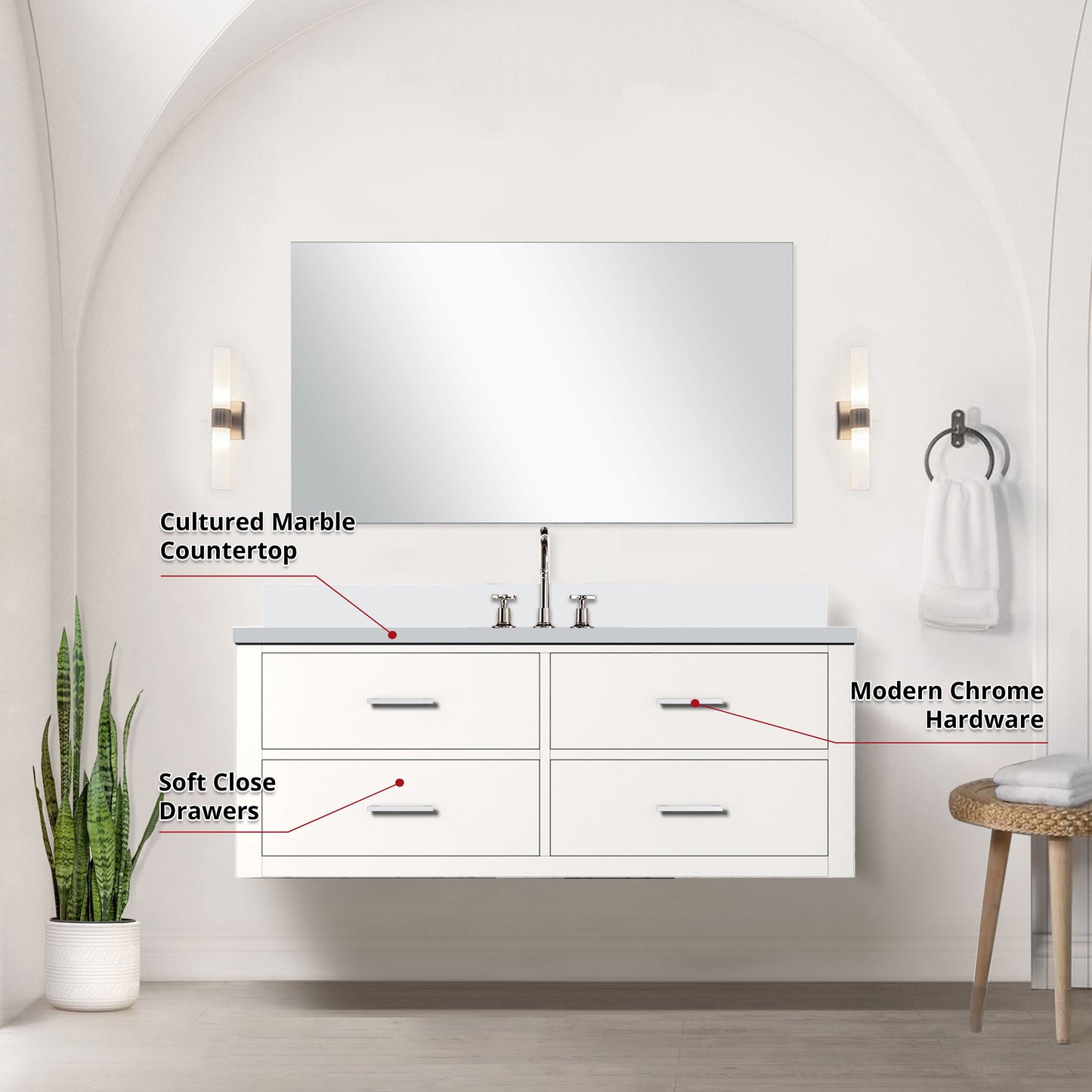 Castor 48 in W x 22 in D White Single Bath Vanity