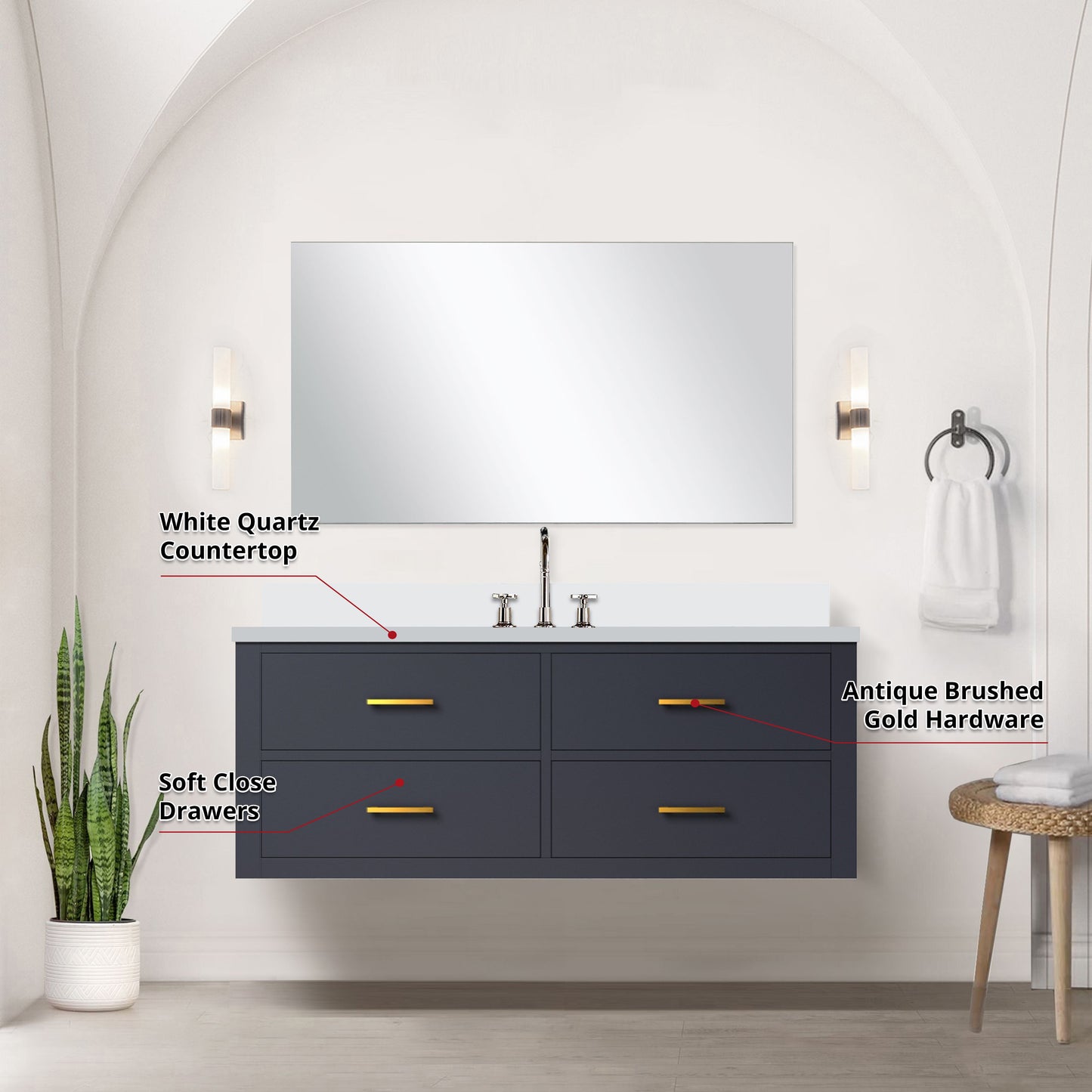 Castor 48 in W x 22 in D Blue Single Bath Vanity