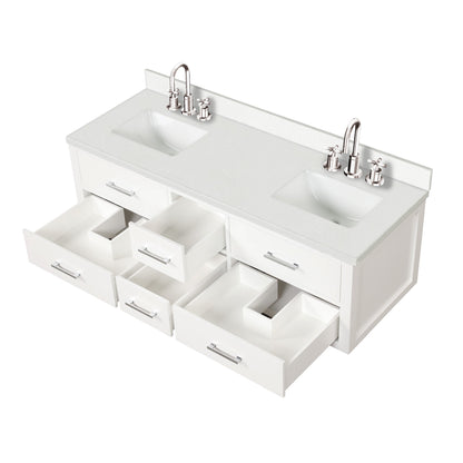 Castor 60 in W x 22 in D White Double Bath Vanity
