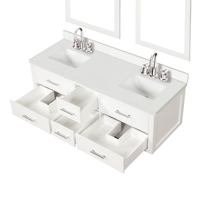 Castor 60 in W x 22 in D White Double Bath Vanity
