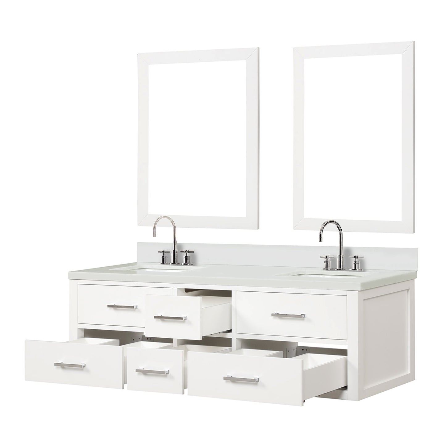 Castor 60 in W x 22 in D White Double Bath Vanity