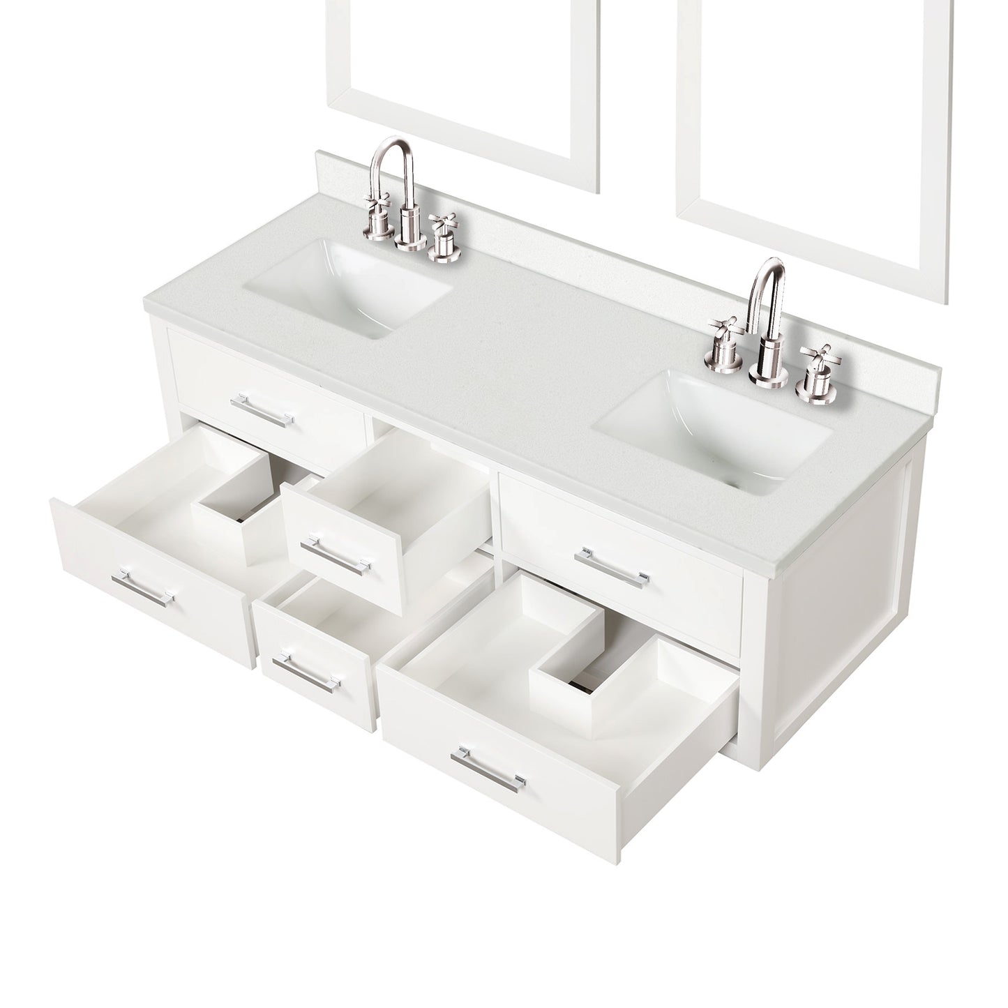 Castor 60 in W x 22 in D White Double Bath Vanity